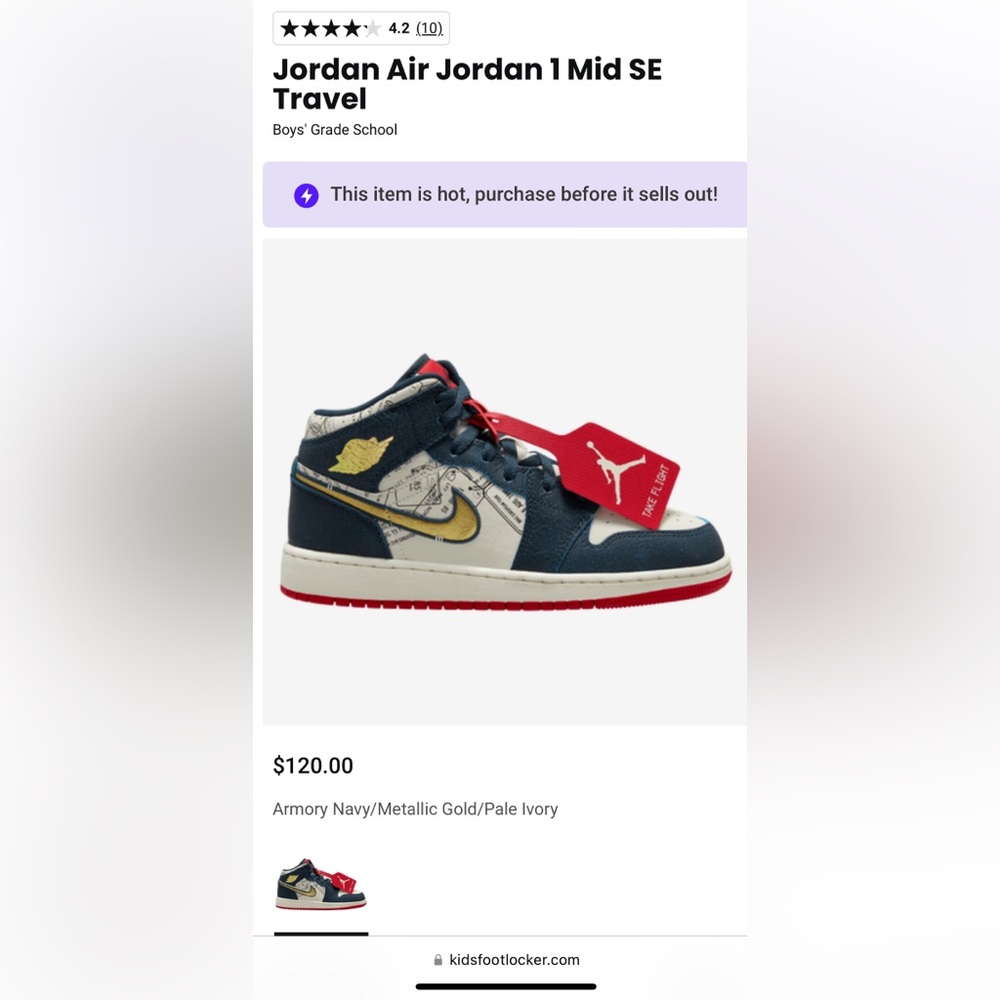 Nike air Jordan 1 mid SE travel, EYC, size 5Y